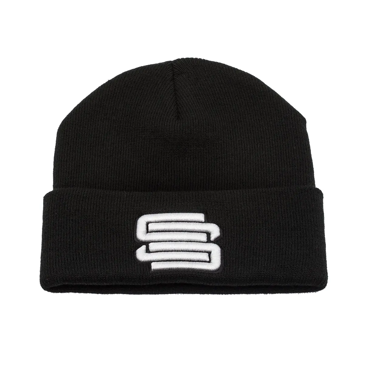 Supreme Suspensions® Black W/ White Embroidered Logo Raised Cuff Knit Beanie 1
