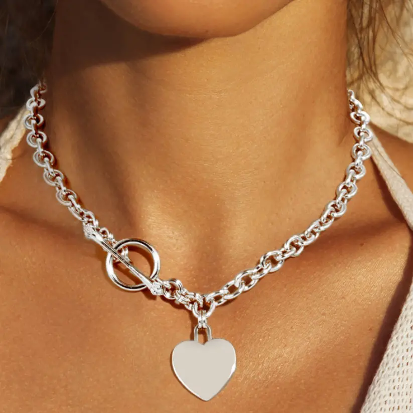 Heart Pendant With Toggle Clasp - White Gold 1
