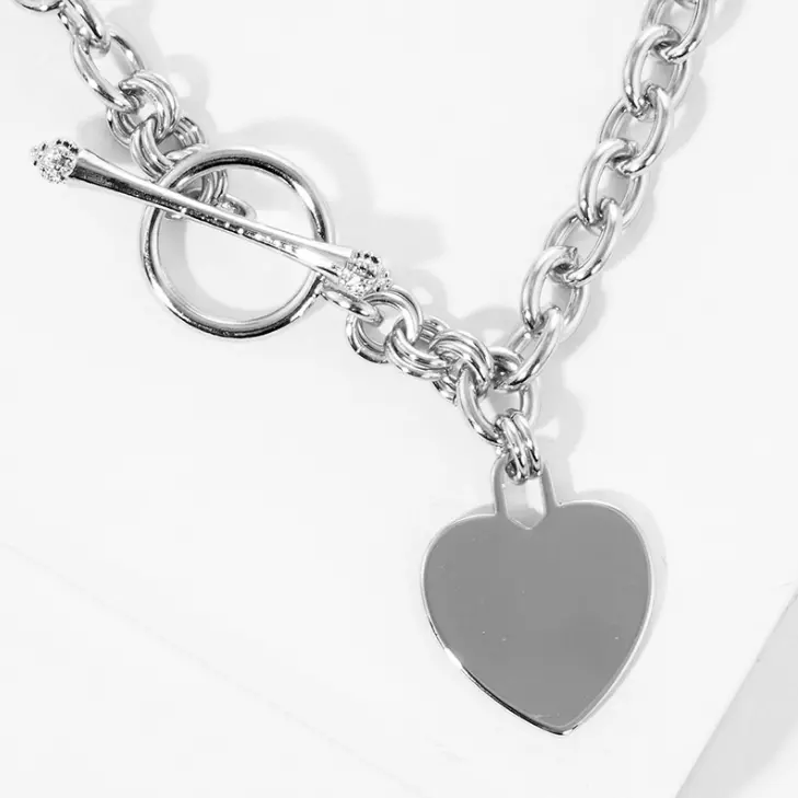 Heart Pendant With Toggle Clasp - White Gold 2
