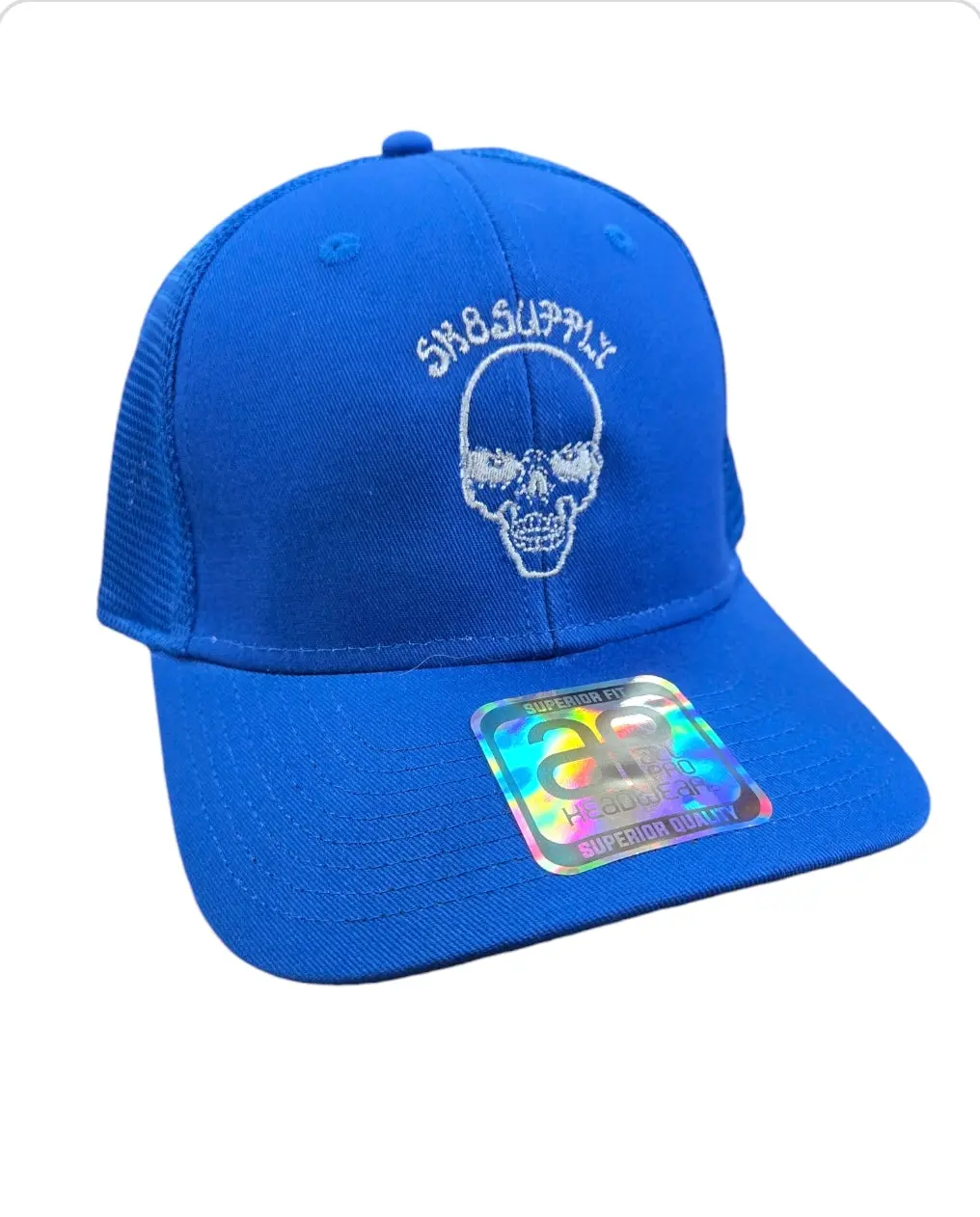 Sk8supply Wes Humpston Skull Logo Upgraded Trucker Snap Back Hat - Blue White 1