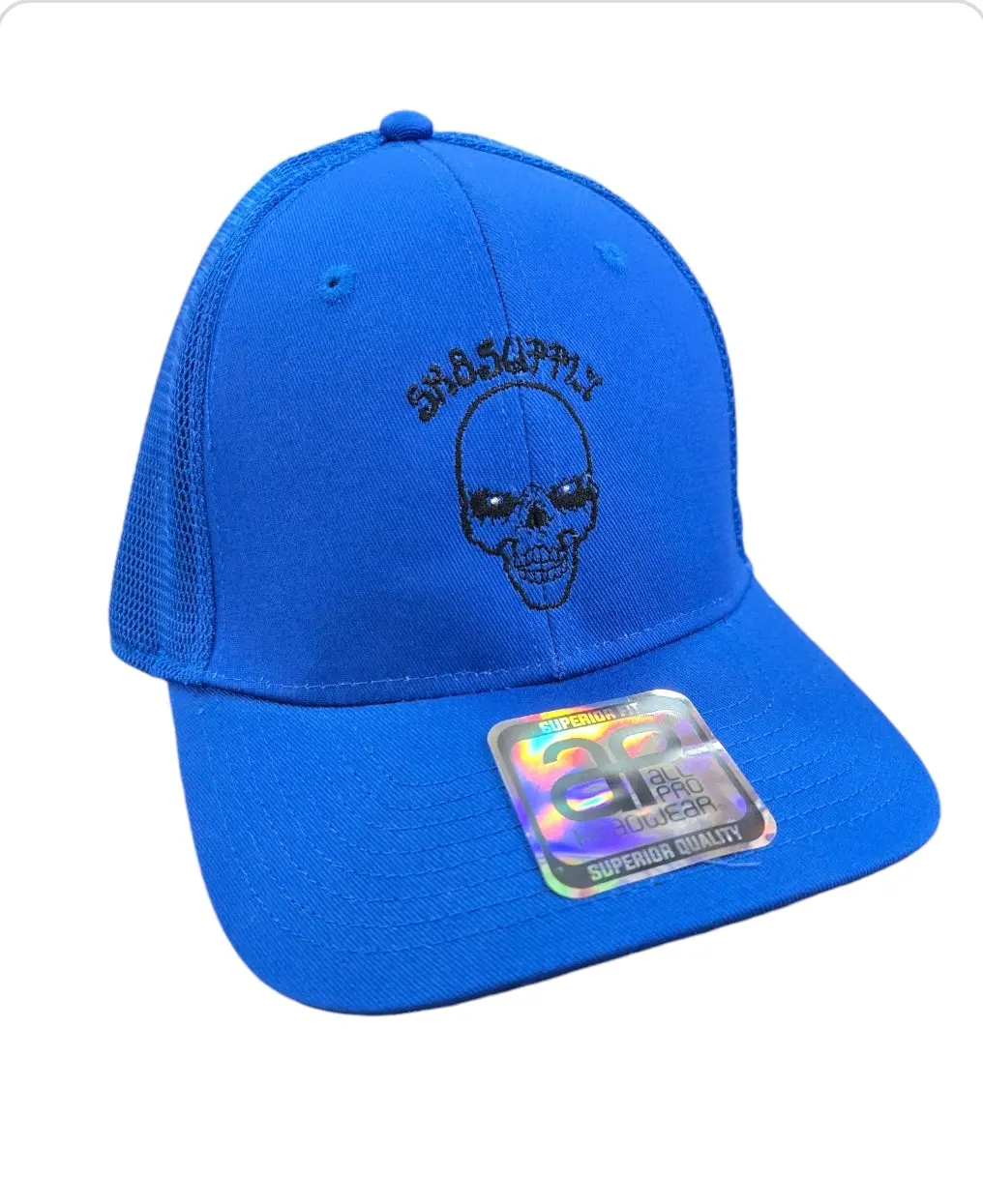 Sk8supply Wes Humpston Skull Logo Upgraded Trucker Snap Back Hat - Blue Black 1
