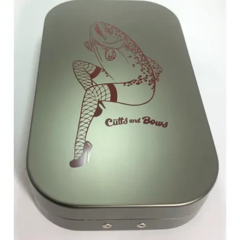 Gun Metal Red Print "Trout Legs" Aluminum Fly Box 1