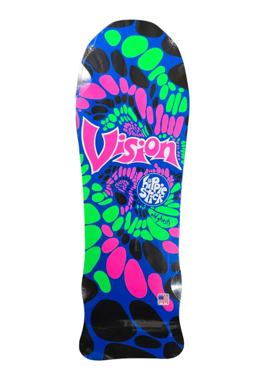 Vision Hippie Stick Reissue Skateboard Deck - Black / Blue Pink Green 1