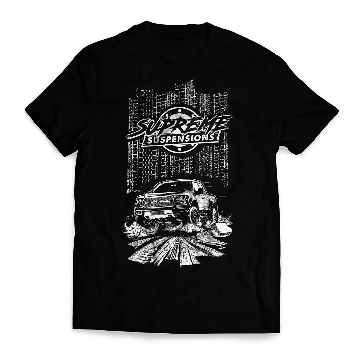 Supreme Suspensions® White On Black Two-Toned Cotton-Blended Premium T-Shirt 1