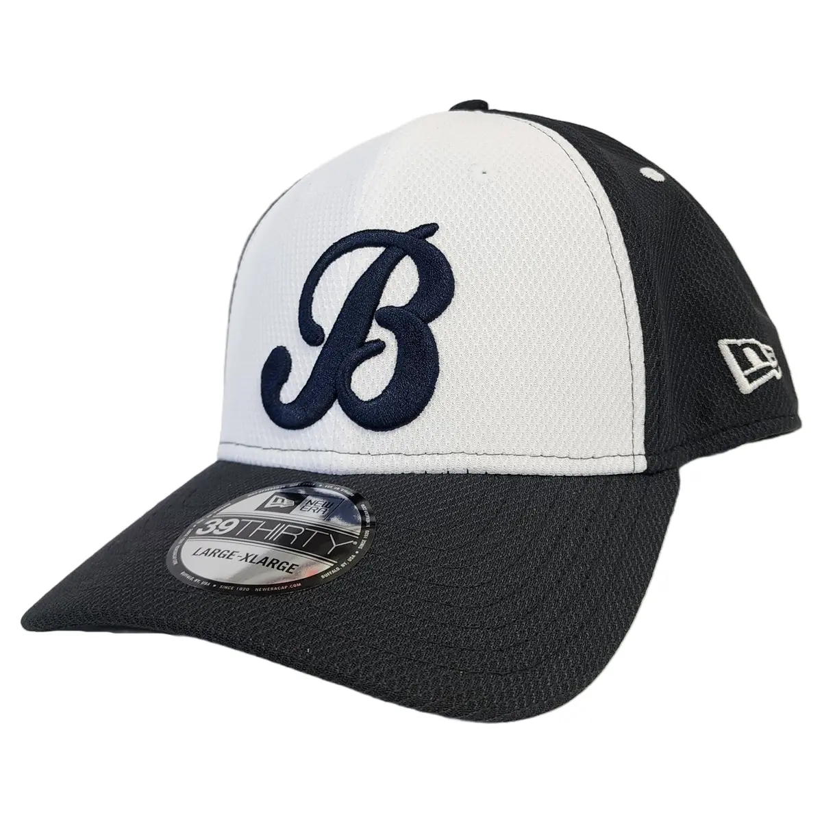 New Era 39Thirty Hat- White And Navy Barrie Baycats 1