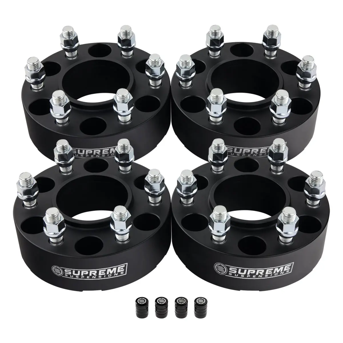 Hub Centric Wheel Spacers Ford / Lincoln Bp 6X135mm M14x2 Studs + Tire Valve Caps 2