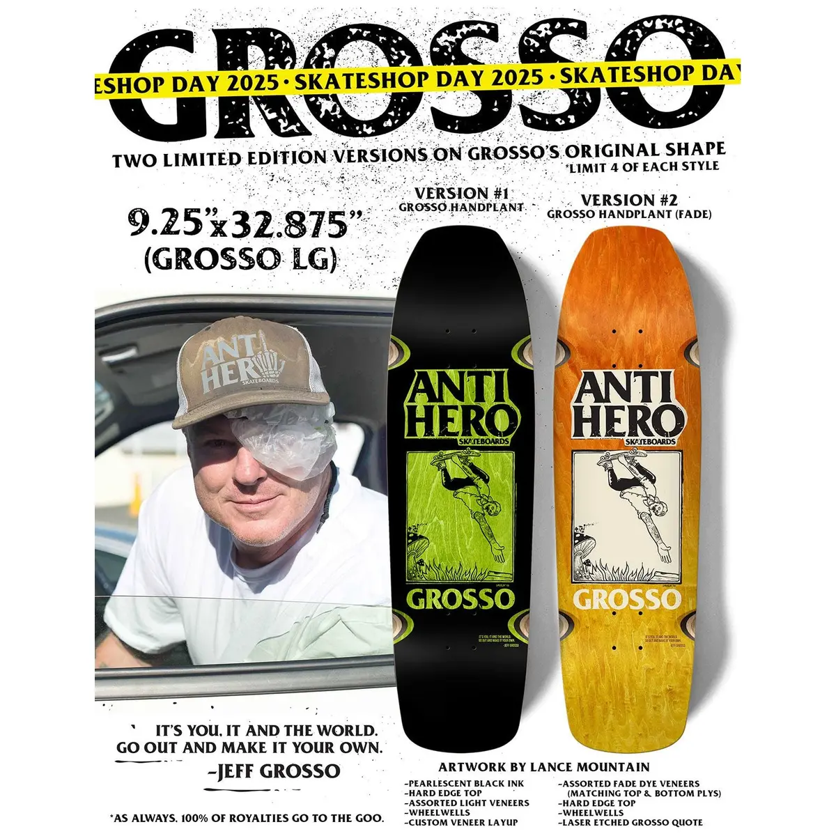 Antihero Grosso Skate Shop Day 2025 Deck 9.25 Yellow Stained 1