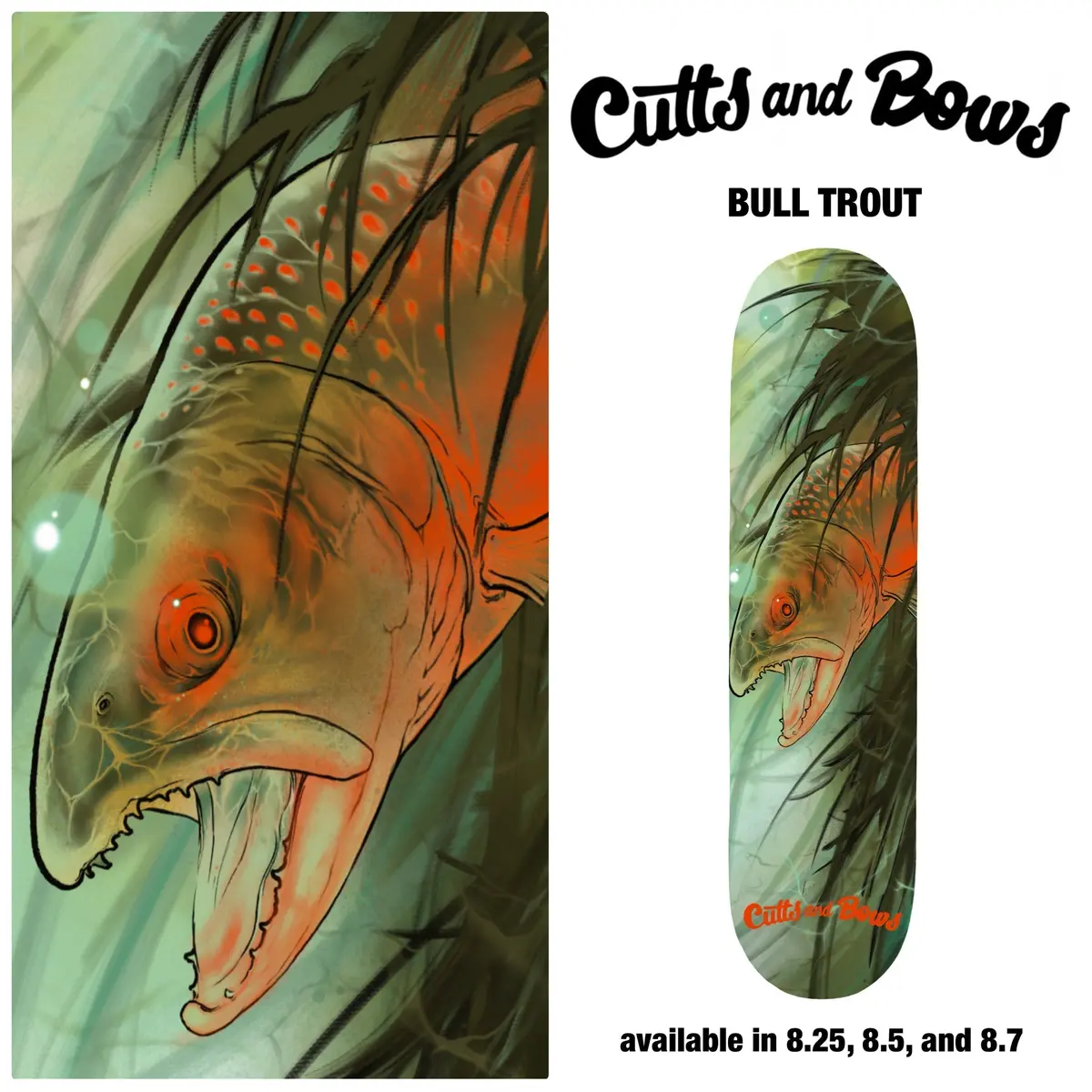 Cutts And Bows Bull Trout Skateboard Deck 8.5 Inch Wide 1