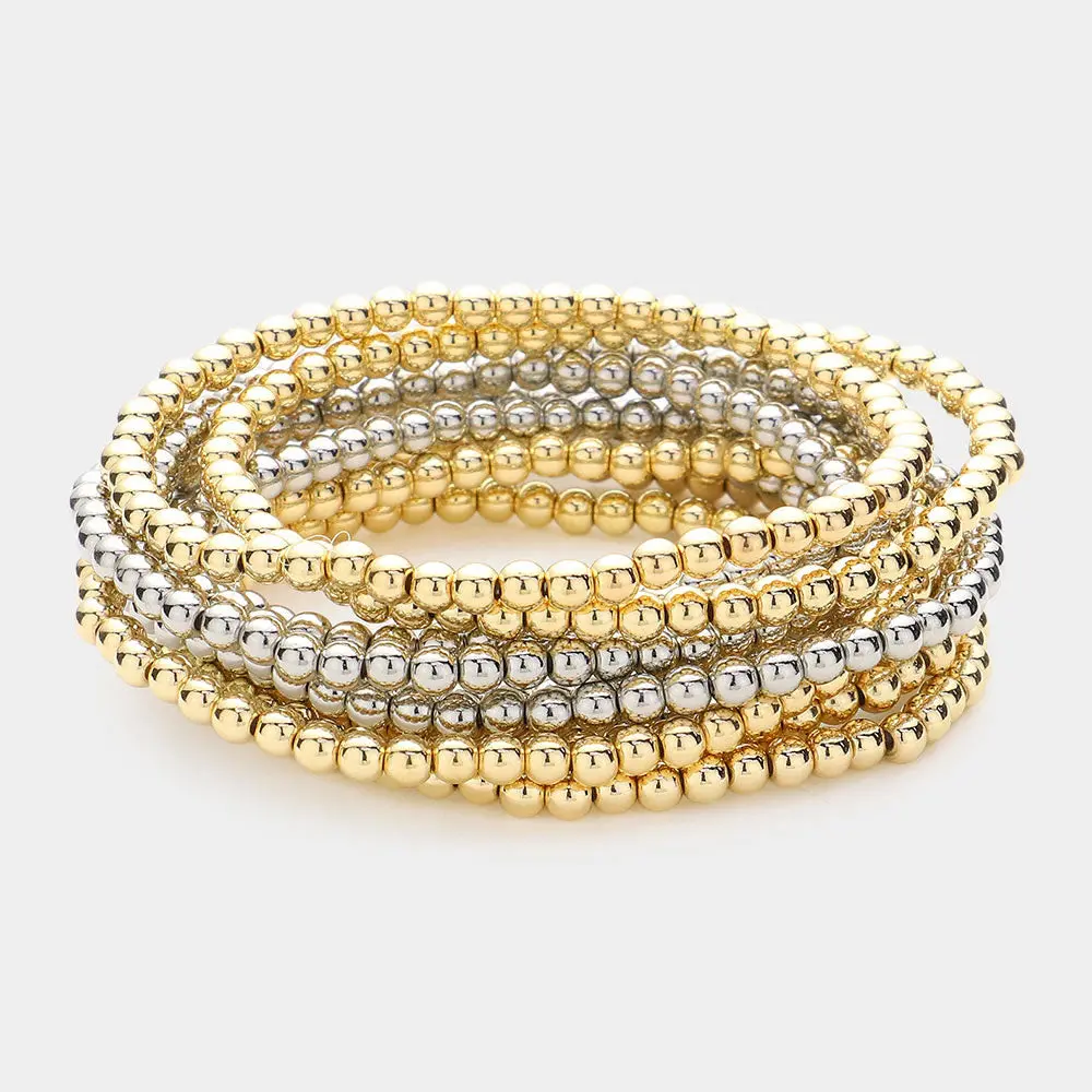 10 Pc Beaded Stetch Bracelet Set - Gold/Silver 1