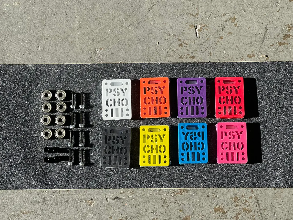 Complete Skateboard Kit: Bearings + 11" Grip + 1/4" Risers + Hardware 1