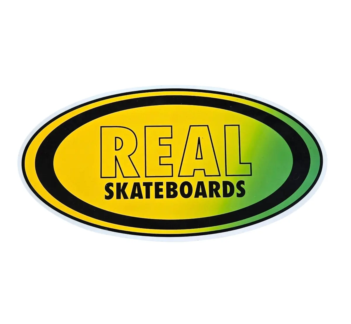 Large Vintage 90S Real Skateboards Oval Logo Sticker - Green Yellow 1
