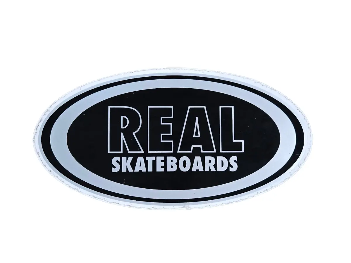 Large Vintage 90S Real Skateboards Oval Logo Sticker - Black Silver 1