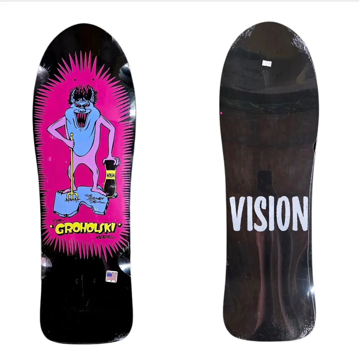 Vision Tom Groholski Jersey Devil Reissue Skateboard Deck Black/Pink Warped 1