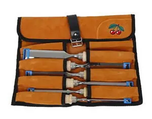 Two Cherries Set Of 6 Bevel Edged Chisels In A High Quality Two Cherries Toll Roll 500-1575 1