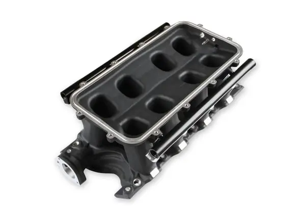 Holley Efi 8.2 Deck Sbf Ford Hi-Ram Efi Manifold With Side Mount Top-Black With 95Mm 1986-95 Ford 5.0 Throttle Body Flange 1