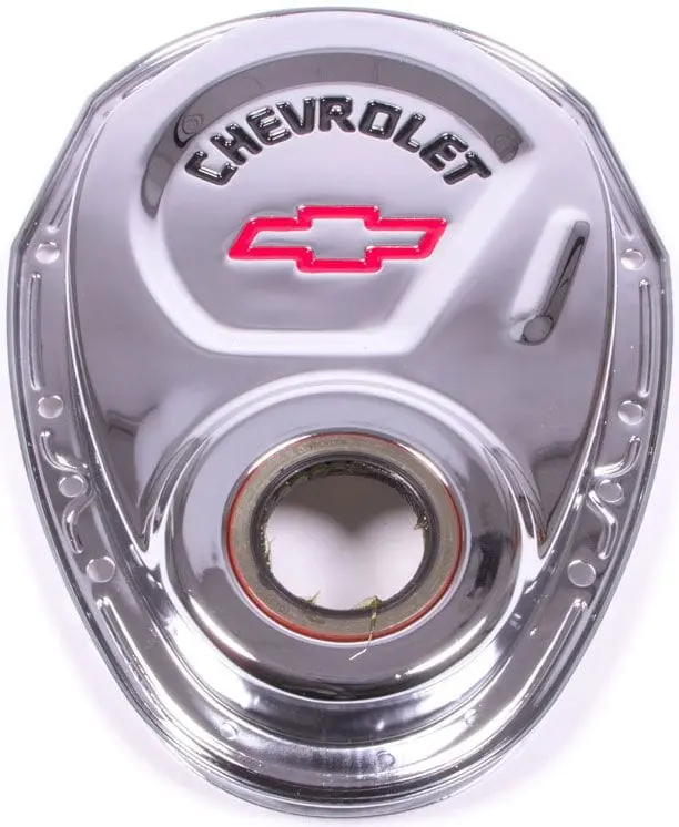 Chrome Stamped Steel Timing Cover With Red Bowtie Logo – Pr141-904 1